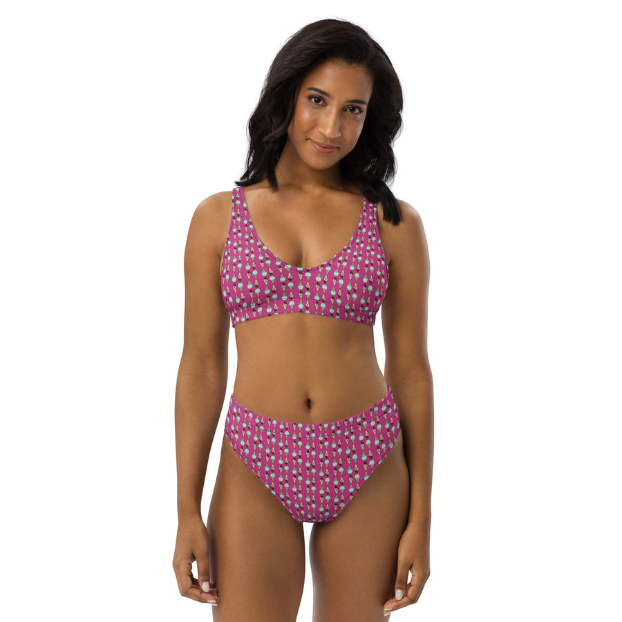 Via Venustas - Ice Cream Paradise High-Waisted Bikini in Deep Cerise, Swimwear, XS