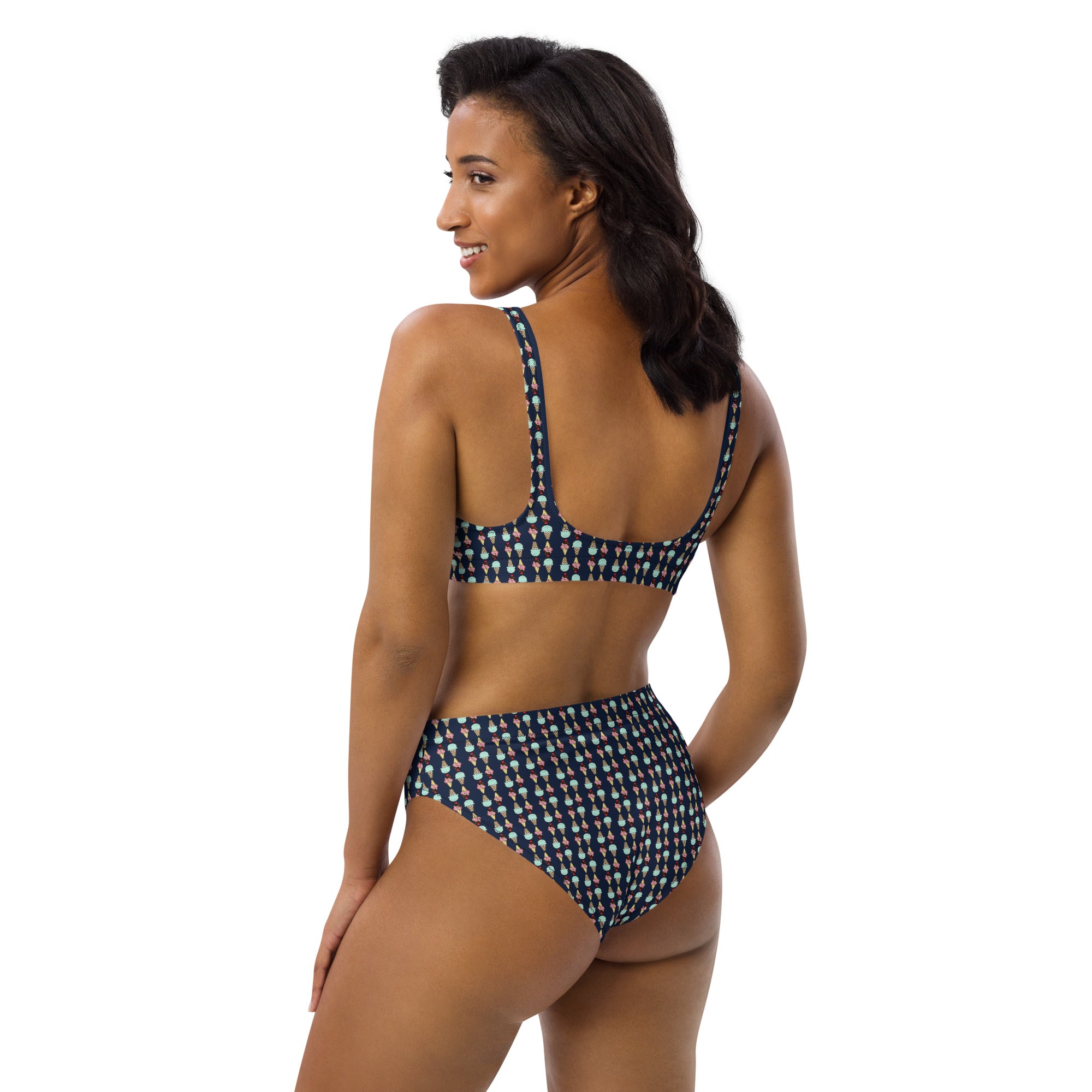Via Venustas - Ice Cream Paradise High-Waisted Bikini in Navy, Swimwear