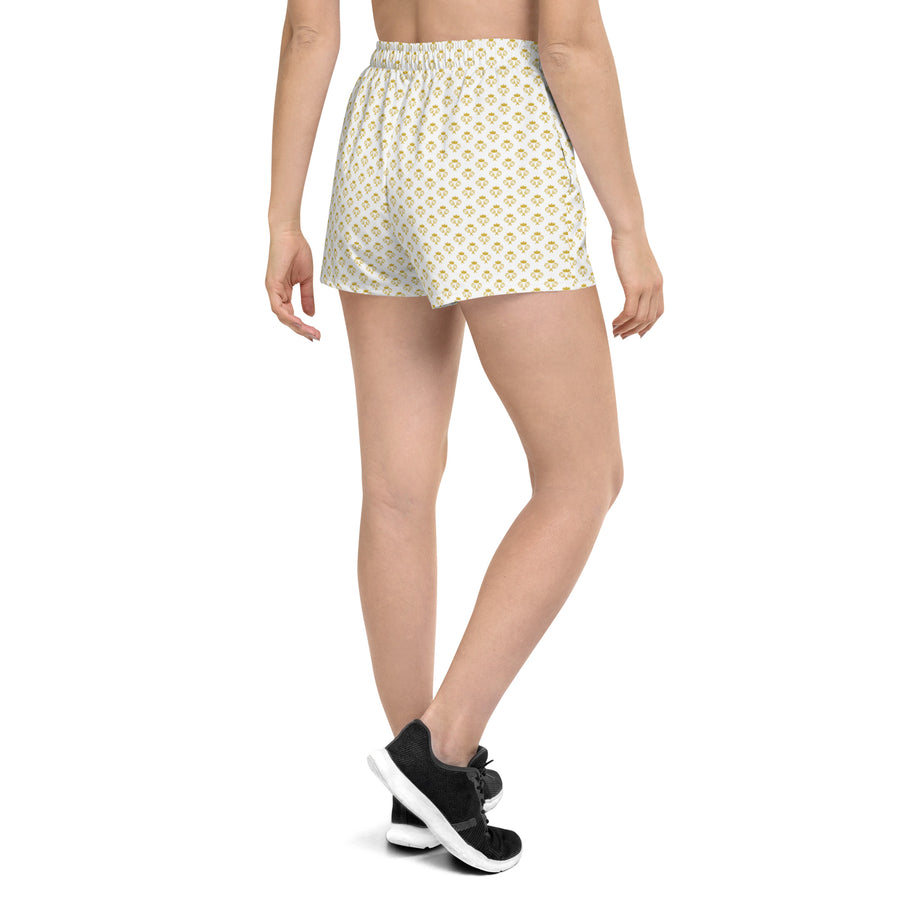 Via Venustas - "Queen of the Court" Athletic Shorts in White/Old Gold, Athletic Shorts