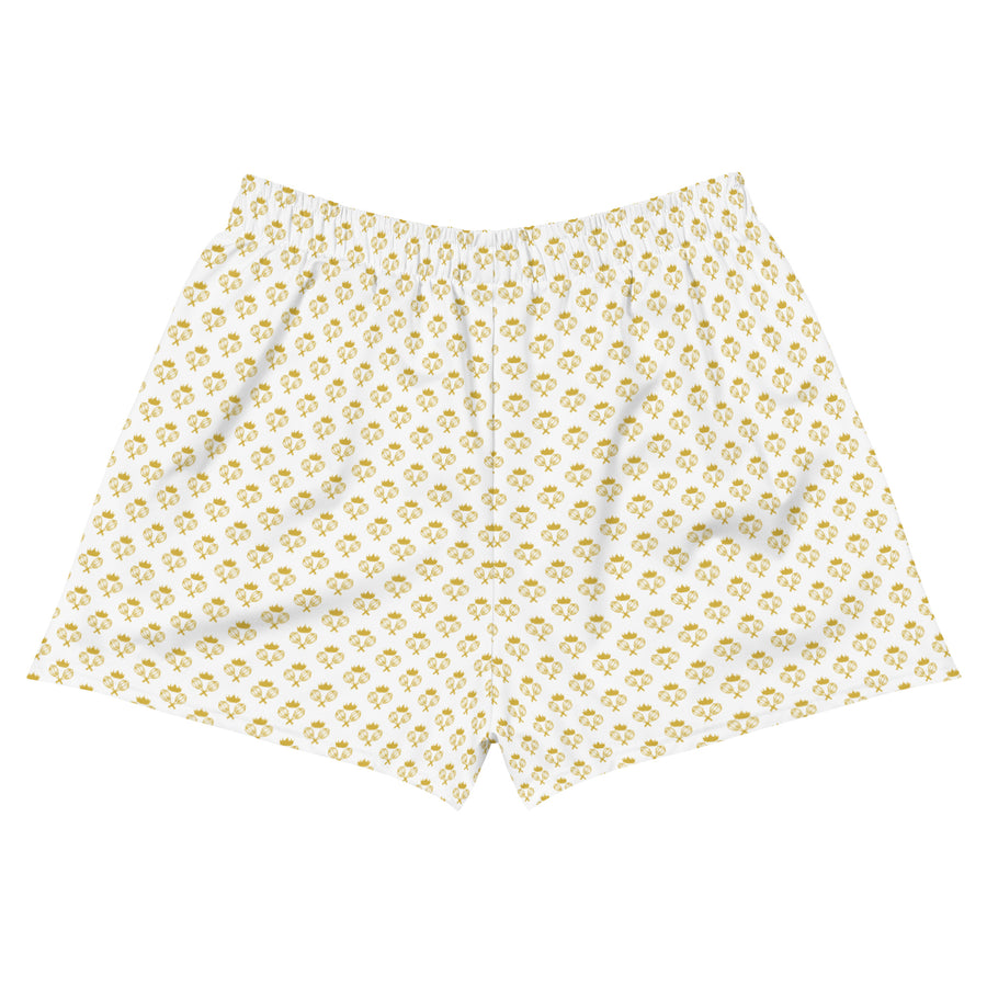 Via Venustas - "Queen of the Court" Athletic Shorts in White/Old Gold, Athletic Shorts