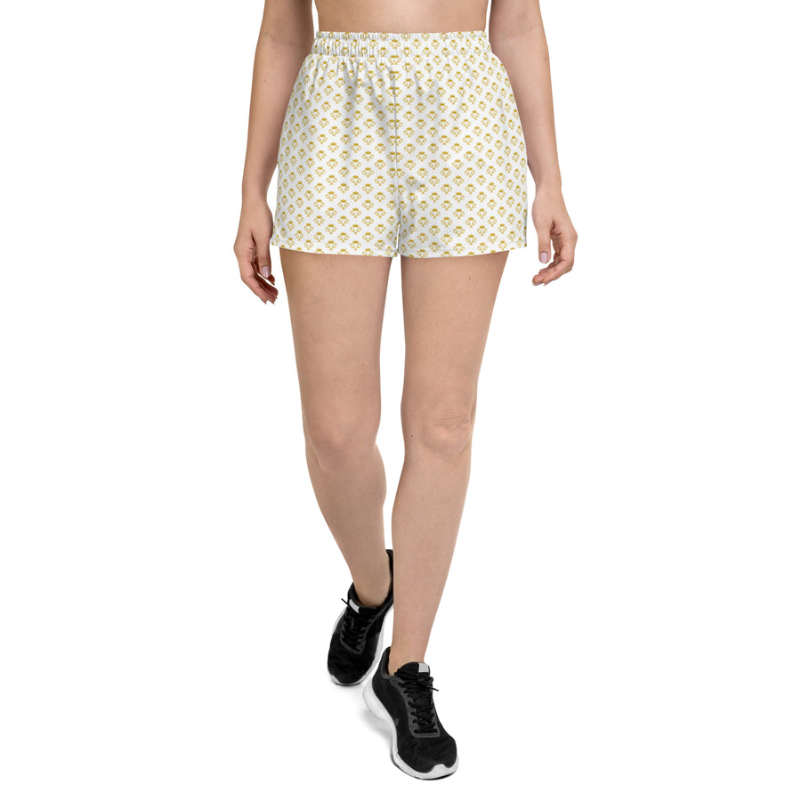 Via Venustas - "Queen of the Court" Athletic Shorts in White/Old Gold, Athletic Shorts