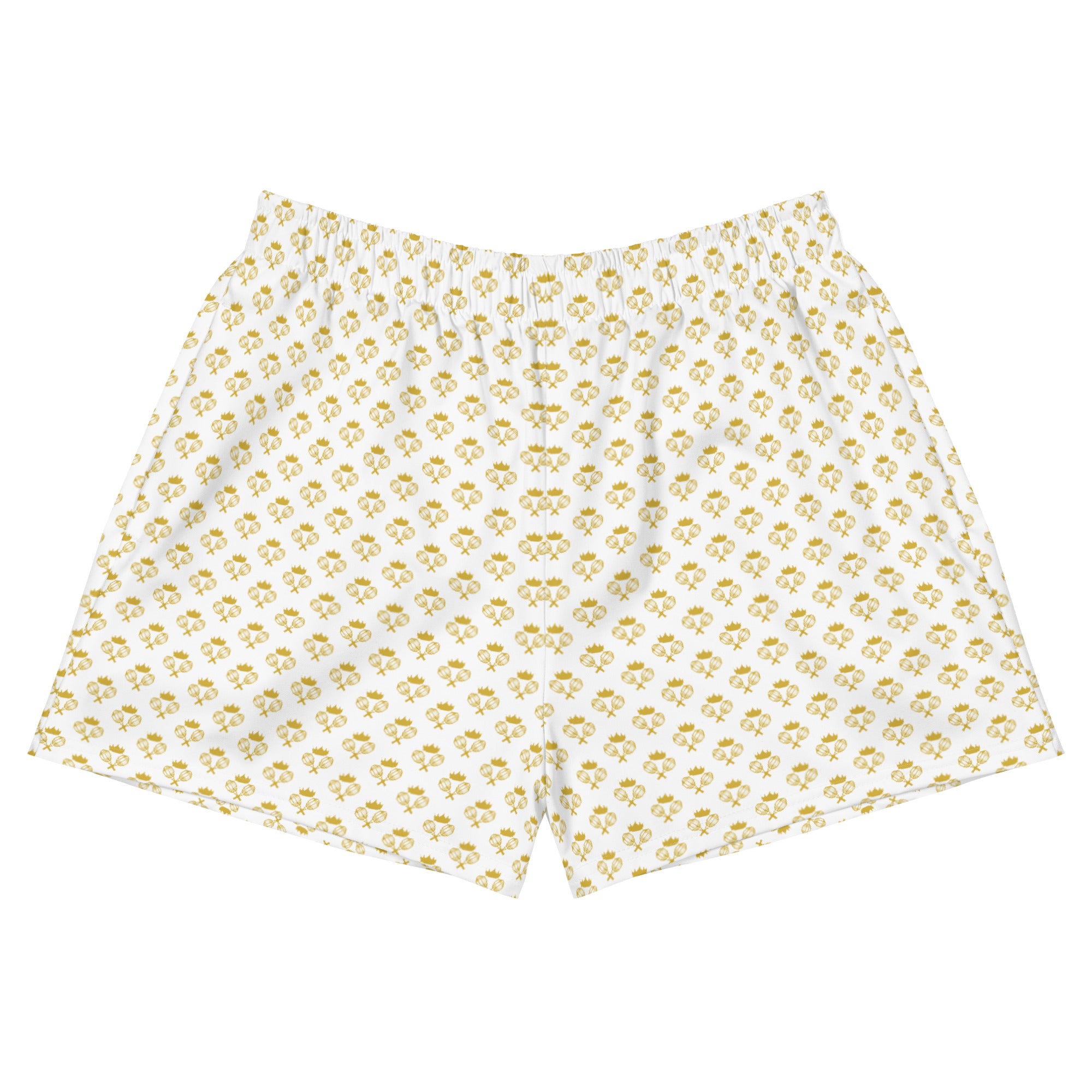 Via Venustas - "Queen of the Court" Athletic Shorts in White/Old Gold, Athletic Shorts, XS