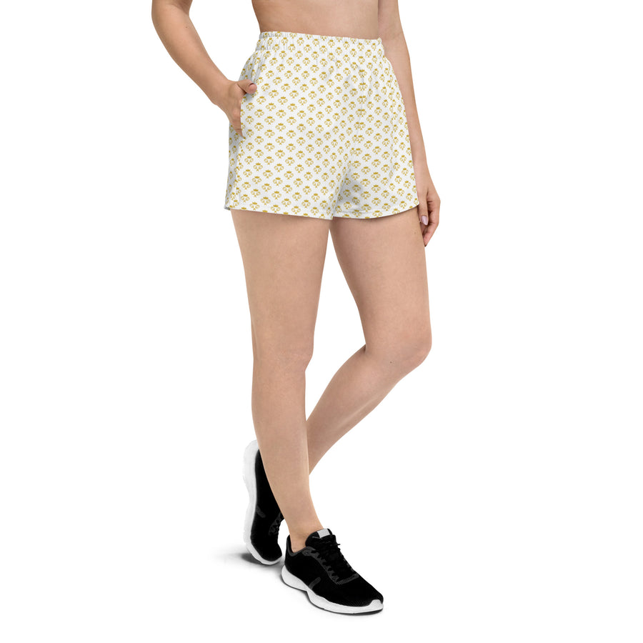 Via Venustas - "Queen of the Court" Athletic Shorts in White/Old Gold, Athletic Shorts